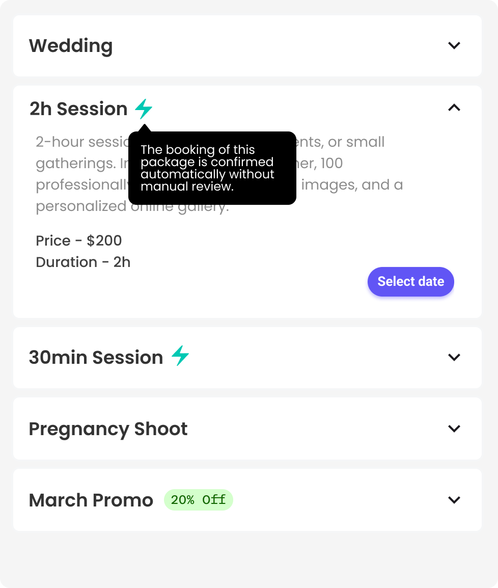 Custom packages interface