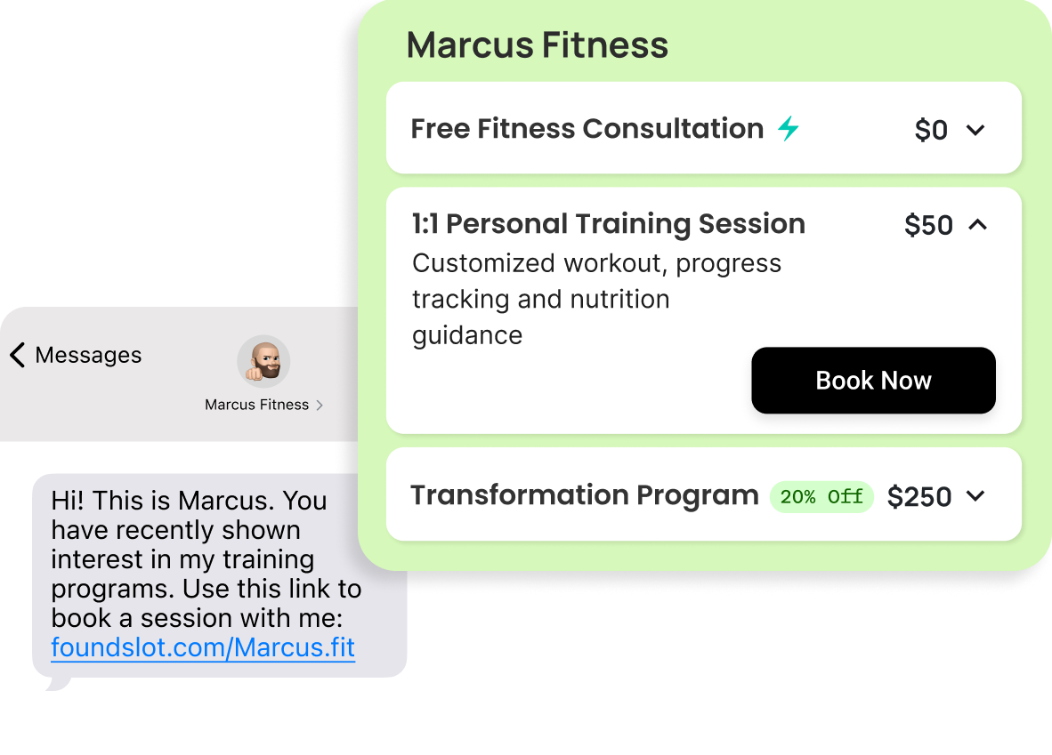 Foundslot booking conversation in Messages