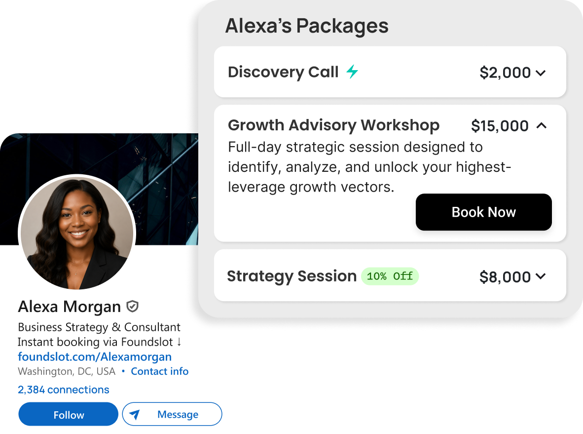 Foundslot booking from profile on LinkedIn