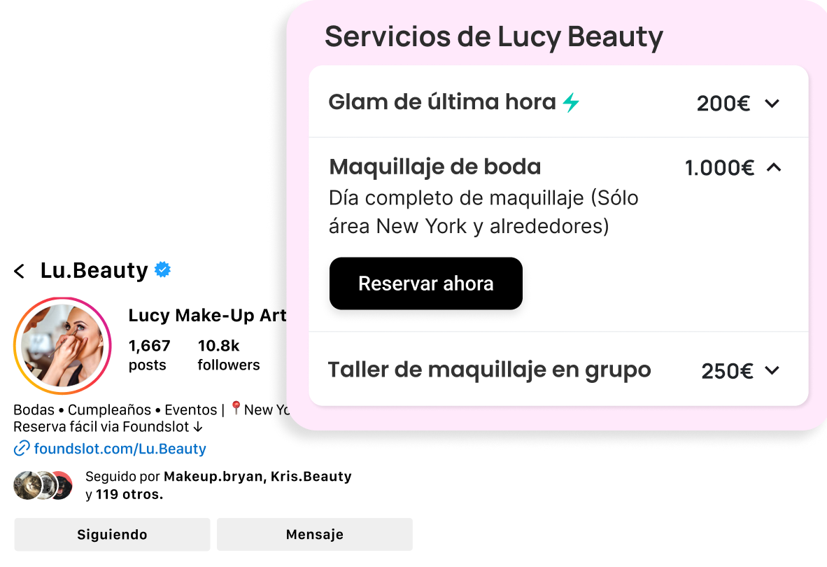 Ejemplo de página de reservas de Maquilladores